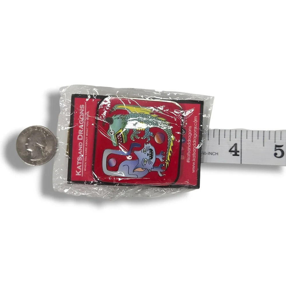 Kats And Dragons Lapel Pin Enamel Cat Dragon Graphic Fantasy Lapel Badge Red NWT